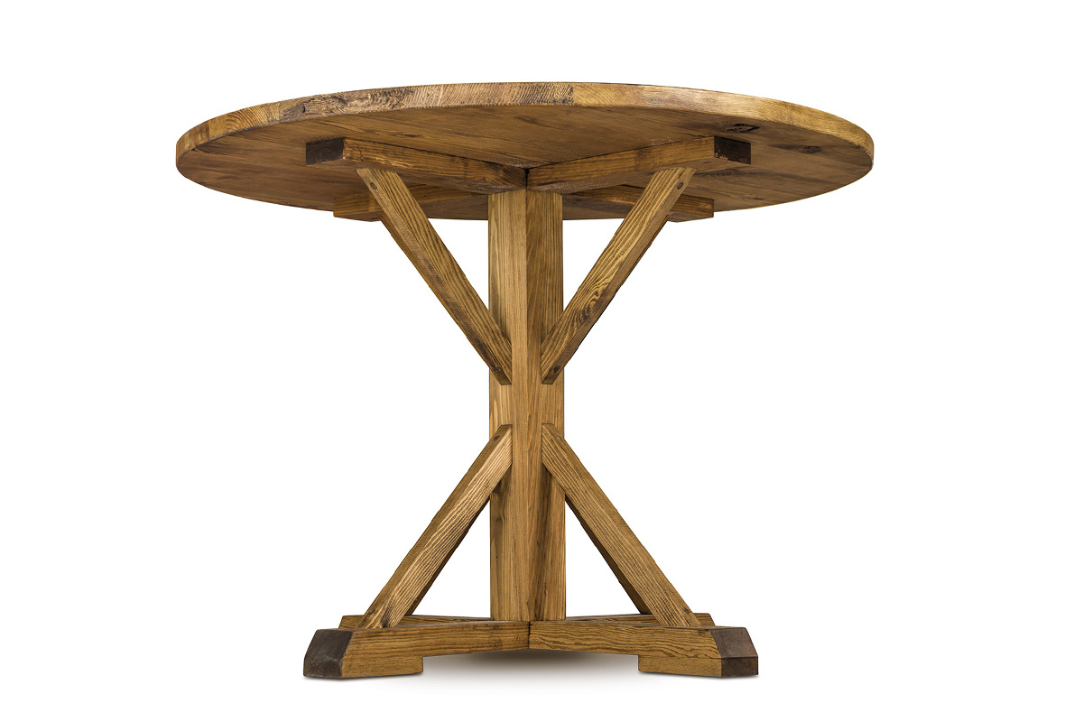 stół ze starego drewna, deska ryflowana, okrągły blat z drewna